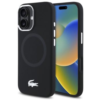   Lacoste LCHMP16SSMAK iPhone 16 6.1", tok, fekete Silicone Croco Logo MagSafe