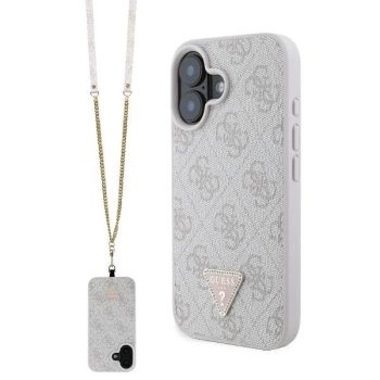   Guess GUHCP16SP4TDSCPP iPhone 16 6.1" Leather Metal Logo Strass Crossbody tok, rózsaszín