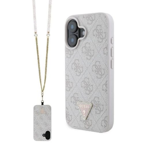 Guess GUHCP16SP4TDSCPP iPhone 16 6.1" Leather Metal Logo Strass Crossbody tok, rózsaszín