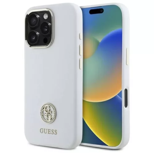 Guess GUHCP16LM4DGPH iPhone 16 Pro 6.3", tok, fehér hardcase Silicone Logo Strass 4G