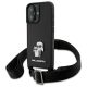 Karl Lagerfeld KLHCP16SSAKCPBK iPhone 16, 6.1" Saffiano Karl&Choupette Metal Pin CBDY Strap tok, fekete