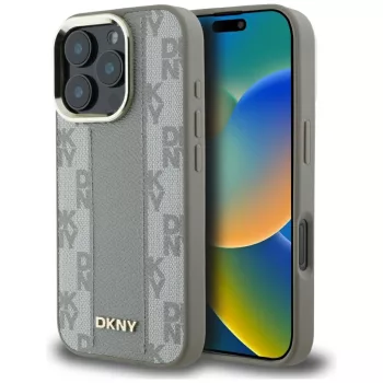 DKNY Checkered Pattern Magsafe iPhone 16 Pro tok, bézs