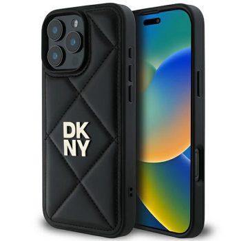   DKNY DKHCP16LPQDSLK iPhone 16 Pro 6.3" tok, fekete Quilted Stack Logo