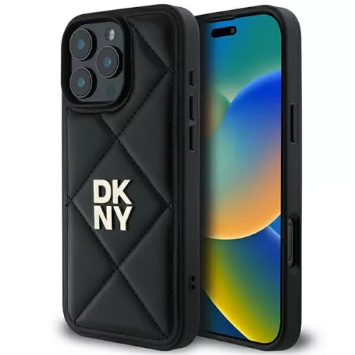DKNY DKHCP16LPQDSLK iPhone 16 Pro 6.3" tok, fekete Quilted Stack Logo