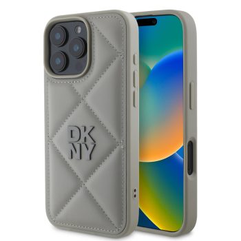   DKNY iPhone 16 Pro Max PU Leather Quilted Stack Logo (DKHCP16XPQDSLG) hátlap, tok, szürke