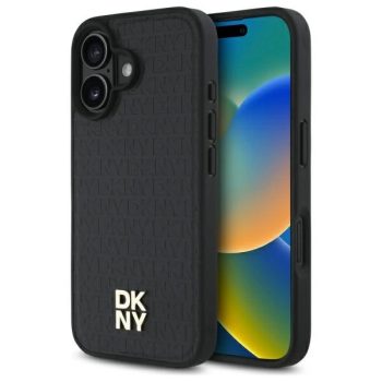   DKNY DKHMP16SPSHRPSK iPhone 16 6.1", hardcase tok, fekete Repeat Pattern Stack Logo MagSafe