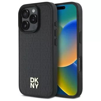   DKNY DKHMP16LPSHRPSK iPhone 16 Pro 6.3", hardcase tok, fekete Repeat Pattern Stack Logo MagSafe