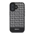 DKNY iPhone 16 Plus PU Leather Repeat Pattern Bottom Stripe (DKHMP16MPSOSPK) MagSafe kompatibilis hátlap, tok, fekete