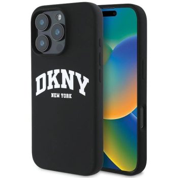  DKNY DKHMP16LSNYACH iPhone 16 Pro 6.3" tok, fekete Silicone White Printed Logo MagSafe