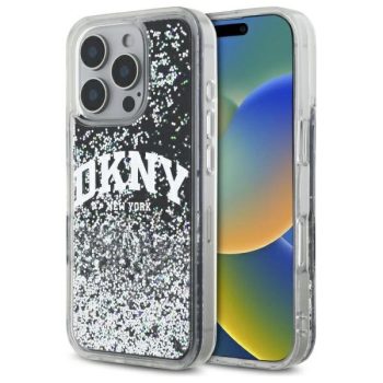   DKNY DKHCP16LLBNAEK iPhone 16 Pro 6.3" tok, fekete hardcase Liquid Glitter Arch Logo