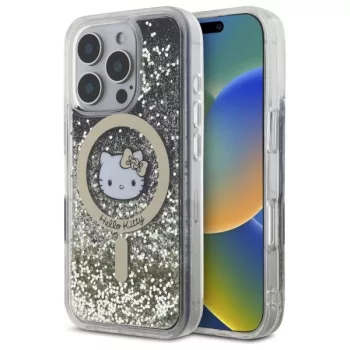   Hello Kitty HKHMP16XLGDIK iPhone 16 Pro, Max 6.9" tok, fekete-arany Liquid Glitter Fever MagSafe