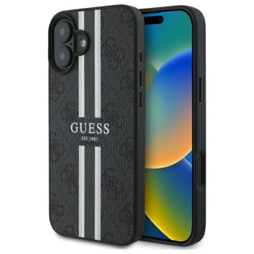 Guess GUHMP16SP4RPSK iPhone 16 6.1", 4G Printed Stripes MagSafe tok, fekete