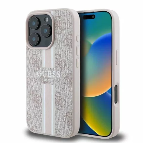 Guess GUHMP16LP4RPSP iPhone 16 Pro 6.3" tok, rózsaszín hardcase 4G Printed Stripes MagSafe