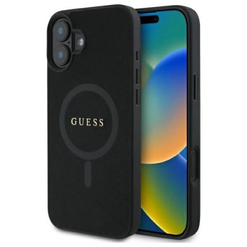 Guess GUHMP16SPSAHMCK iPhone 16 6.1", Saffiano Classic Logo MagSafe tok, fekete