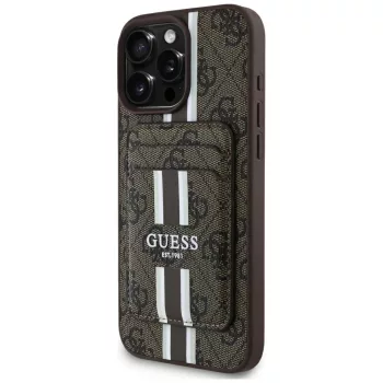   Guess 4G Stripes Magsafe iPhone 16 Pro Max kártyatartós tok, barna