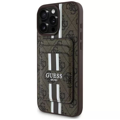 Guess 4G Stripes Magsafe iPhone 16 Pro Max kártyatartós tok, barna