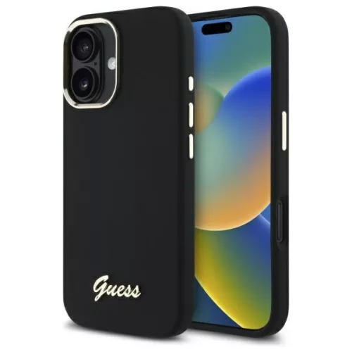 Guess GUHCP16MSMBSLK iPhone 16 Plus 6.7" Hard Silicone Case Script Metal Logo & Frame tok, fekete