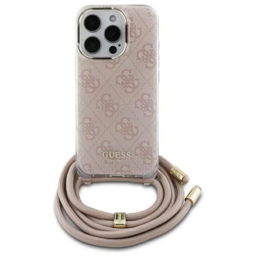 Guess GUHCP16SHC4SEP iPhone 16 6.1", Crossbody Cord 4G Print tok, rózsaszín