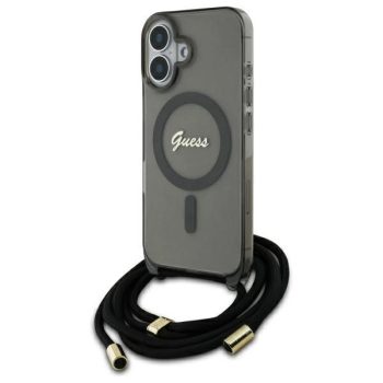   Guess GUHMP16SHCTSGNSK iPhone 16 6.1", Crossbody Cord Script MagSafe tok, fekete