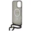 Guess GUHMP16LHCTSGNSK iPhone 16 Pro, 6.3" tok, fekete Crossbody Cord Script MagSafe
