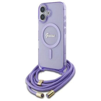   Guess GUHMP16SHCTSGNSU iPhone 16 6.1", Crossbody Cord Script MagSafe tok, lila