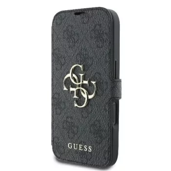   Guess GUBKP16S4GMGGR iPhone 16 6.1" 4G Metal Logo oldalra nyíló tok, fekete