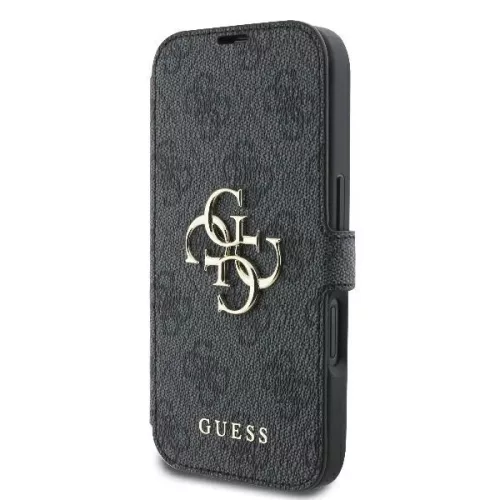 Guess GUBKP16S4GMGGR iPhone 16 6.1" 4G Metal Logo oldalra nyíló tok, fekete