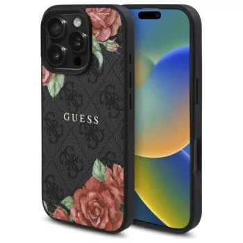   Guess GUHMP16XP4ROPEMCK iPhone 16 Pro Max 6.9" hardcase 4G Flowers Print MagSafe tok, fekete