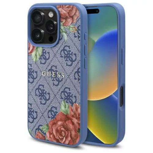 Guess GUHMP16XP4ROPEMCB iPhone 16 Pro Max 6.9" hardcase 4G Flowers Print MagSafe tok, kék