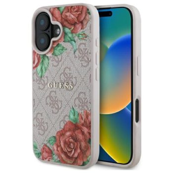   Guess GUHMP16SP4ROPEMCP iPhone 16 6.1" hardcase 4G Flowers Print MagSafe tok, rózsaszín