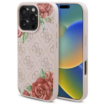   Guess GUHMP16LP4ROPEMCP iPhone 16 Pro 6.3" hardcase 4G Flowers Print MagSafe tok, rózsaszín