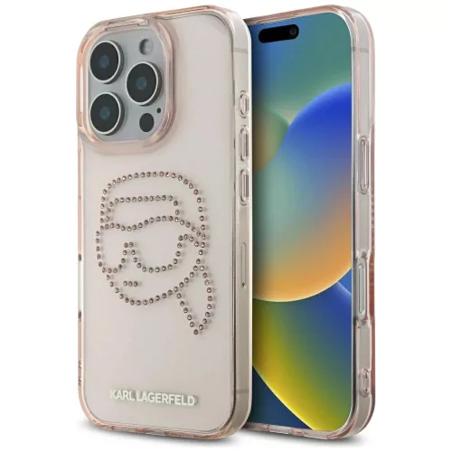 KARL LAGERFELD iPhone 16 Pro KLHCP16LHKHDCELP (IML Rhinestones S K Head) tok, rózsaszín