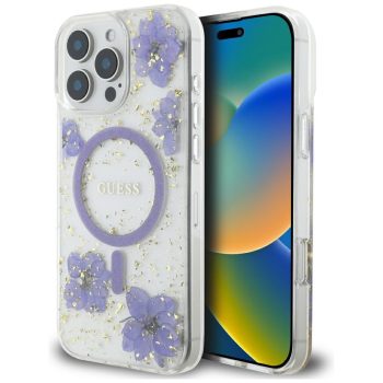 Guess Resin Flowers MagSafe iPhone 16 Pro Max tok, lila
