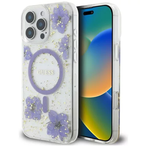 Guess Resin Flowers MagSafe iPhone 16 Pro Max tok, lila