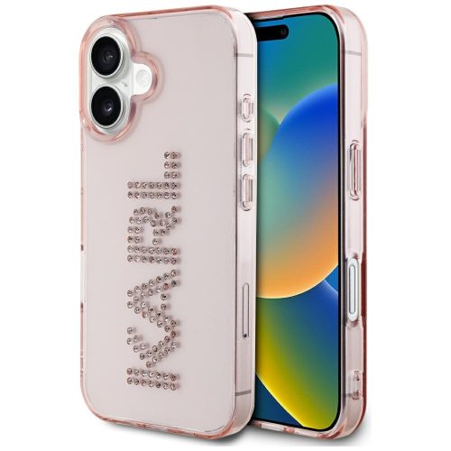 Karl Lagerfeld IML Rhinestones Logo iPhone 16 tok, rózsaszín