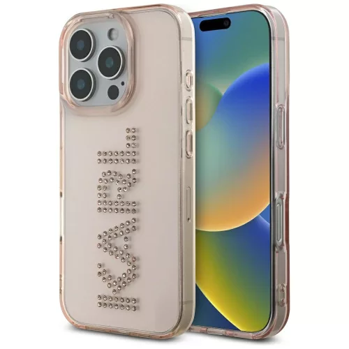 Karl Lagerfeld IML Rhinestones Logo iPhone 16 Pro tok, rózsaszín