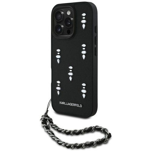 Karl Lagerfeld Saffiano Crystals w/Chain iPhone 16 Pro tok, fekete