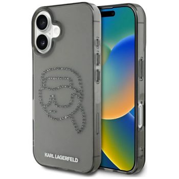   KARL LAGERFELD iPhone 16 KLHCP16SHKHDCELK (IML Rhinestones S K Head) tok, fekete