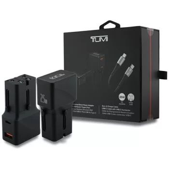   TUMI Power Charger utazó hálózati töltő 25W USB-C / USB-A + kábel USB-C/USB-C, fekete
