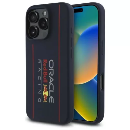 Red Bull IPHONE 16 Pro Max MagSafe RBHMP16X24SIOLRV (Silicone Oversize Vertical Logo) tok, sötétkék