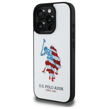   US Polo USHCP15XPUSH iPhone 15 Pro Max 6,7" tok, fehér Leather Big DH American Flag
