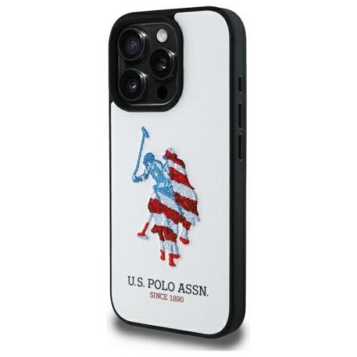 US Polo USHCP15XPUSH iPhone 15 Pro Max 6,7" tok, fehér Leather Big DH American Flag