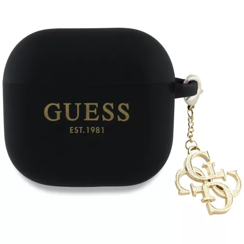 Guess GUA4LECG4K AirPods 4 cover Silicone 4G Charm tok, fekete