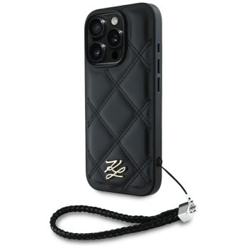   Karl Lagerfeld Quilted Initial Logo & Chain Strap iPhone 16 Pro tok, fekete