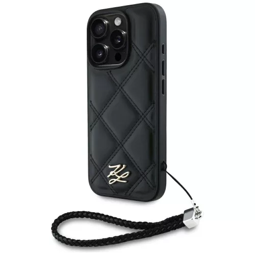 Karl Lagerfeld Quilted Initial Logo & Chain Strap iPhone 16 Pro tok, fekete