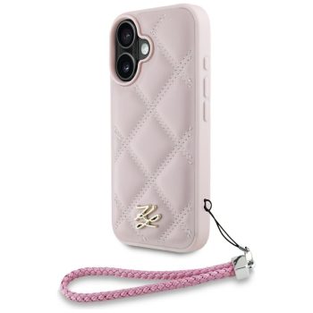   Karl Lagerfeld Quilted Initial Logo & Chain Strap iPhone 16 tok, rózsaszín
