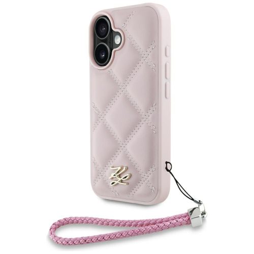 Karl Lagerfeld Quilted Initial Logo & Chain Strap iPhone 16 tok, rózsaszín