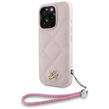   Karl Lagerfeld Quilted Initial Logo & Chain Strap iPhone 16 Pro tok, rózsaszín