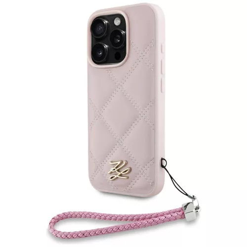 Karl Lagerfeld Quilted Initial Logo & Chain Strap iPhone 16 Pro tok, rózsaszín