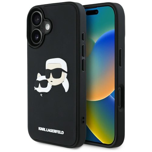 Karl Lagerfeld HC 3D Rubber Double Heads iPhone 16 tok, fekete